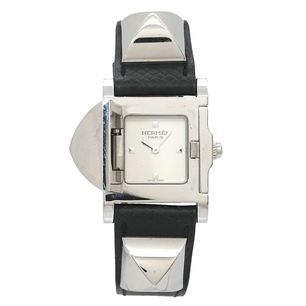 Hermes HERMES Medor ME3 210 Women's Watch Pyramid Silver Studs White Quartz